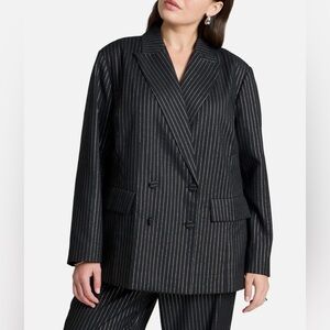 Eloquii double breasted black pinstriped blazer